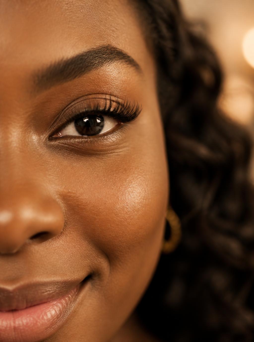Close-up of a confident woman with natural classic lash extensions